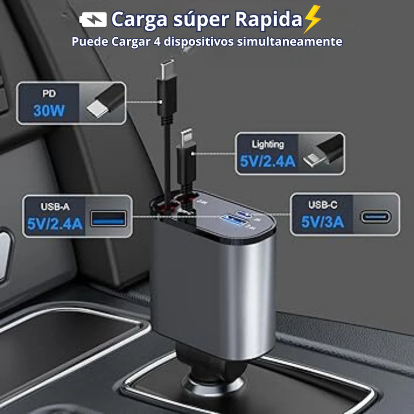 Cargador Retráctil para coches  4 en 1